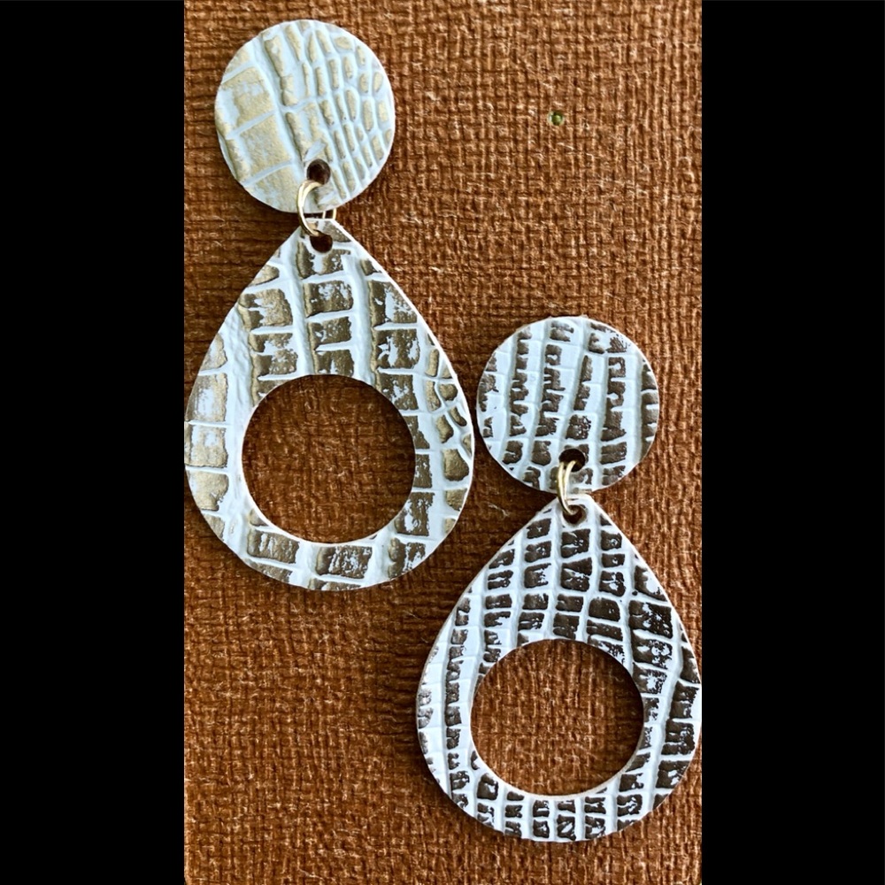NWT Faux Leather Earrings, Metallic